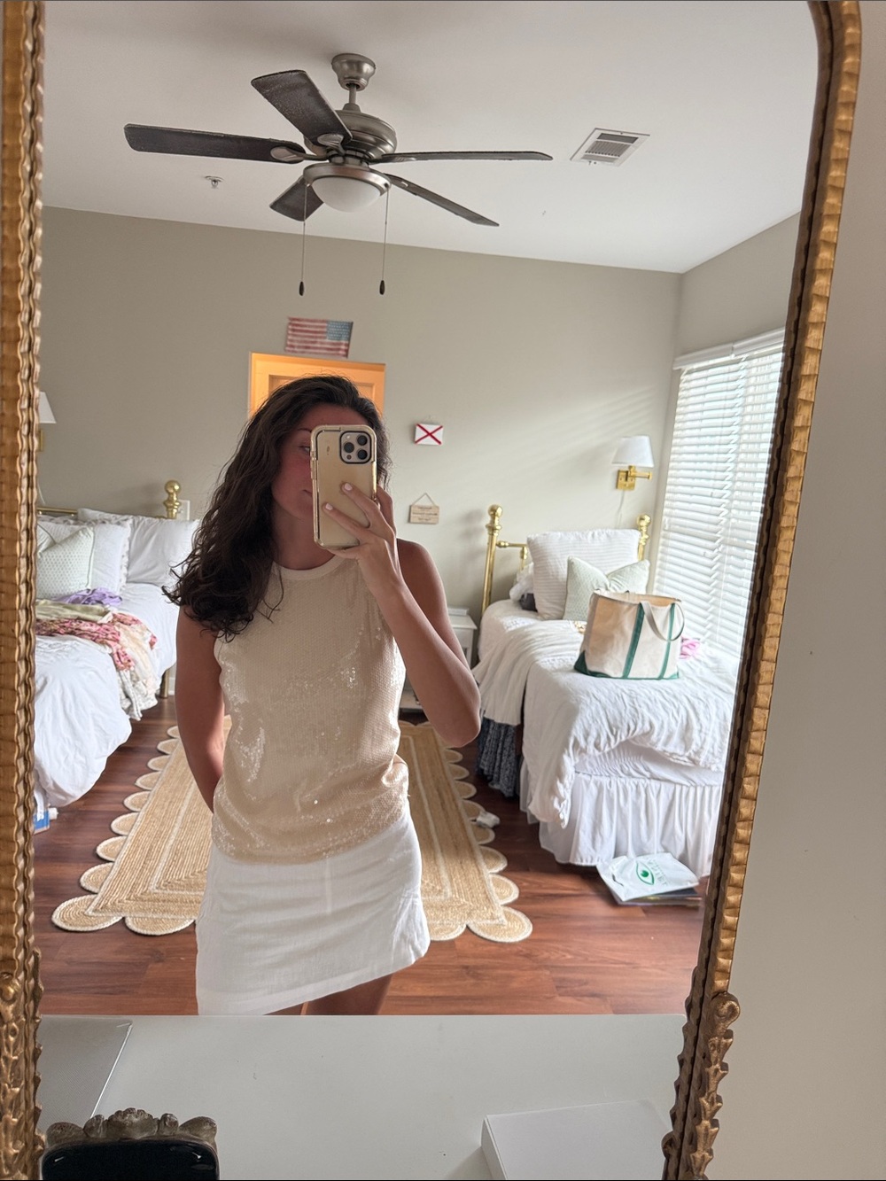 SHEIN Ivory Sequin Tank Mini Dress